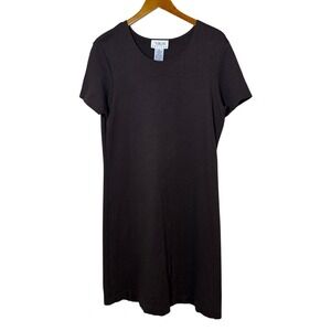 Talbots Women T-Shirt Dress Large Petite Chocolate Brown Minimalist Preppy